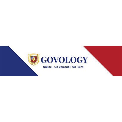 Logo that reads "Govology, Online, On Demand, On Point" with a red and blue border